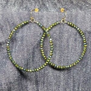 Sparkling Green Beaded Hoop Earrings